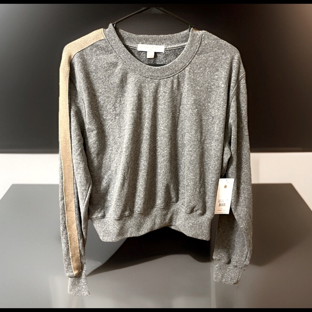 Spiritual Gangster Crop Crew Sweater A Gold Stripe On Sleeves Oversized NWT